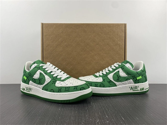 LV Nike Air Force 1 Low By Virgil Abloh White Green Stretchable 5143